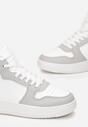 Biało-Szare Sneakersy Sznurowane za Kostkę z Perforacją Filomena