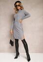 Rochie gri mini tip cutie cu șnur în talie și guler semigolf Agaira