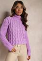 Golf Violet cu Mânecă Lungă în Împletitură Ornamentală Ciarul