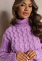 Golf Violet cu Mânecă Lungă în Împletitură Ornamentală Ciarul