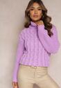 Golf Violet cu Mânecă Lungă în Împletitură Ornamentală Ciarul