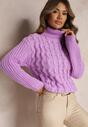 Golf Violet cu Mânecă Lungă în Împletitură Ornamentală Ciarul