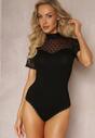 Body Negru cu Inserție Transparentă și Guler Înalt Inela