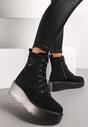 Botine Negre din Imitatie de Camosa pe Platforma Inalta Bicasa