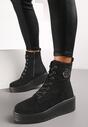 Botine Negre din Imitatie de Camosa pe Platforma Inalta Bicasa
