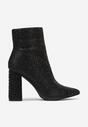 Botine Negre cu Fermoar cu Toc Până la Gleznă Decorate cu Pietre Strass Basiva
