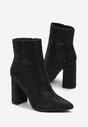 Botine Negre cu Fermoar cu Toc Până la Gleznă Decorate cu Pietre Strass Basiva