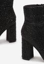 Botine Negre cu Fermoar cu Toc Până la Gleznă Decorate cu Pietre Strass Basiva