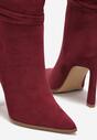 Bordowe Botki do Połowy Łydki na Cienkiej Szpilce z Marszczoną Cholewką Lianere