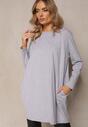 Bluză tunică oversize gri deschis cu mâneci lungi Sabrianna