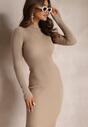 Rochie pulover bej midi cu fir metalic Nathaliese