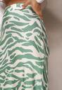 Zielona Satynowa Spódnica Ozdobiona Abstrakcyjnym Wzorem w Paski Zebry Pintea