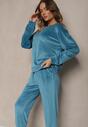 Compleu din Catifea Bleumarin cu Bluză și Pantaloni Jogger Mafira