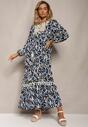 Rochie bleumarin maxi cloș cu volan Maruerilla