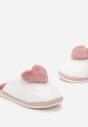 Biało-Różowe Kapcie z Aplikacją 3D Serce na Płaskiej Podeszwie Simpani