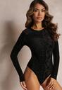 Czarne Body Ozdobione Ornamentalnym Wzorem Welurowym Zambirra