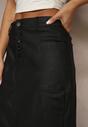 Czarna Ołówkowa Spódnica Midi High Waist z Ekoskóry Adaulfo