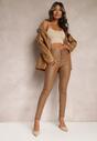 Jasnobrązowe Modelujące Spodnie z Ekoskóry o Fasonie Skinny Caetana