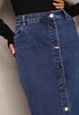 Niebieska Asymetryczna Spódnica Jeansowa Zapinana na Guziki Heliora