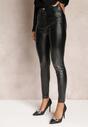 Ciemnoszare Skinny Spodnie High Waist z Brokatem Sabive