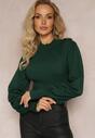 Pulover Verde Închis cu Guler Înalt și Nasturi Decorativi pe Umeri Racelina