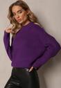 Pulover Violet Ervanna cu Decolteu Înalt și Model Faș