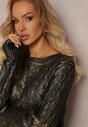 Czarno-Złoty Sweter z Okrągłym Dekoltem Ozdobiony Brokatem Ajoava