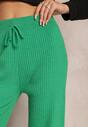 Zielone Dzianinowe Spodnie w Prążki z Gumką w Pasie i Szerokimi Nogawkami Florresta