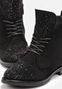 Botine negre cu strasuri pe vârf și limba largă Renee.com.ro
