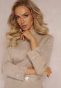 Rochie mini bej închis tip pulover cu croială dreaptă cu curea Ninma