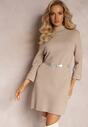 Rochie mini bej închis tip pulover cu croială dreaptă cu curea Ninma