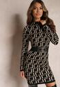Rochie Mini Neagră Tip Pulover Cu Model Geometric Minametta