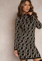 Rochie Mini Neagră Tip Pulover Cu Model Geometric Minametta