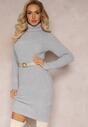Rochie mini gri tricotată cu caneluri cu lână Klonxe
