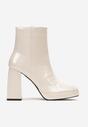 Beżowe Lakierowane Botki na Słupku z Niską Platformą i Kwadratowym Noskiem Rafiama