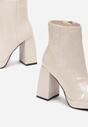 Beżowe Lakierowane Botki na Słupku z Niską Platformą i Kwadratowym Noskiem Rafiama