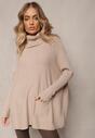 Beżowy Sweter Golf z Kieszeniami i Szerokim Golfem Aboio