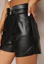 Czarne Szorty z Ekoskóry i Paskiem Danenes