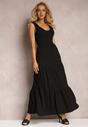 Czarna Rozkloszowana Sukienka Maxi z Bawełnianej Tkaniny Galaise