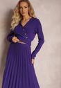 Set Violet Închis Din Două Piese Fustă Pliată Cu Elastic În Talie și Pulover Tip Sacou Oblanes