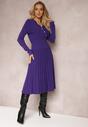 Set Violet Închis Din Două Piese Fustă Pliată Cu Elastic În Talie și Pulover Tip Sacou Oblanes