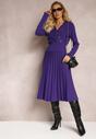Set Violet Închis Din Două Piese Fustă Pliată Cu Elastic În Talie și Pulover Tip Sacou Oblanes