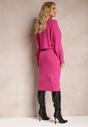 Compleu tricotat fucsia cu rochie cu nervuri și pulover cu perle Smalthea
