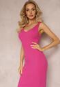 Compleu tricotat fucsia cu rochie cu nervuri și pulover cu perle Smalthea