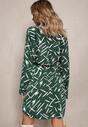 Zielona Koszulowa Sukienka Wiązana w Talii w Abstrakcyjne Paski Azrakes
