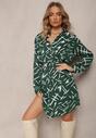 Zielona Koszulowa Sukienka Wiązana w Talii w Abstrakcyjne Paski Azrakes