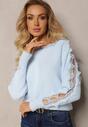 Pulover Albastru Deschis cu Dantelă la Decolteu și la Mâneci cu Vâscoză Matisja