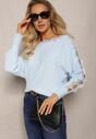 Pulover Albastru Deschis cu Dantelă la Decolteu și la Mâneci cu Vâscoză Matisja