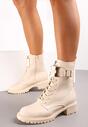Beżowe Botki Workery Udekorowane Szerokim Paskiem z Klamrą Klonnte