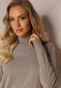 Jasnobrązowy Sweter Golf z Wiskozą i Modalem Lamita